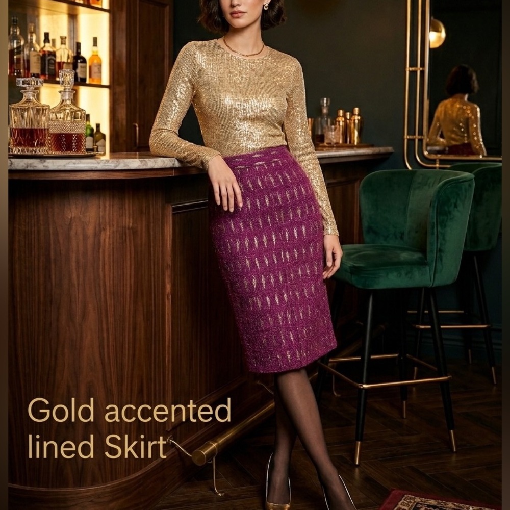 Metallic Pencil Skirt by Craig Taylor- Plum & Gold Sz 4. …$4.99 shipping